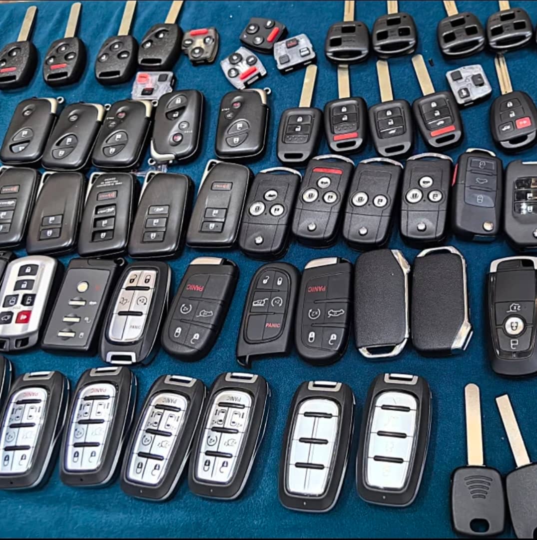 Rows of replacement car keys and remotes on display